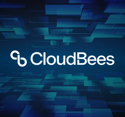 Logo de CloudBees sobre un fondo oscuro con líneas luminosas azules. Logo de CloudBees sobre un fondo oscuro con líneas luminosas azules.